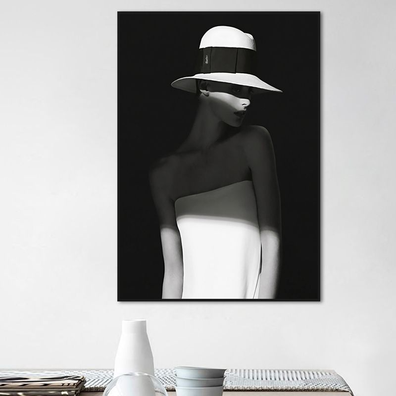 Black Lady with Hat Canvas Print Home Decor Victorian for Great Room Wall Art, Multiple Size Options