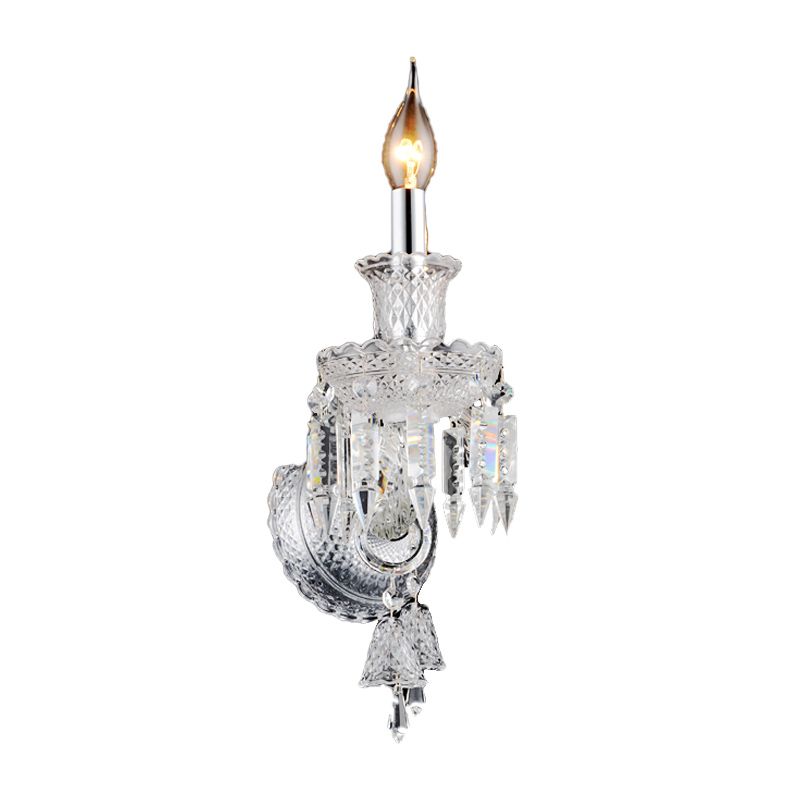 Candelabra Clear Glass Wall Lighture Modern 1/2 Heads Light cromado con forma de cristal de forma de diamante
