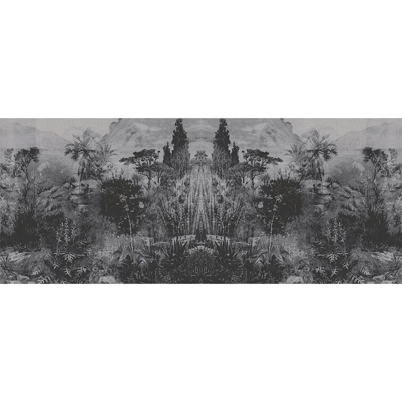 Tropical Plant Park Wallpaper Murals Grey-Black Living Room Wall Decor, Personalised Size
