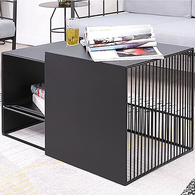 Square Nesting Coffee Table Set Metal Frame Coffee Cocktail Table with Shelf