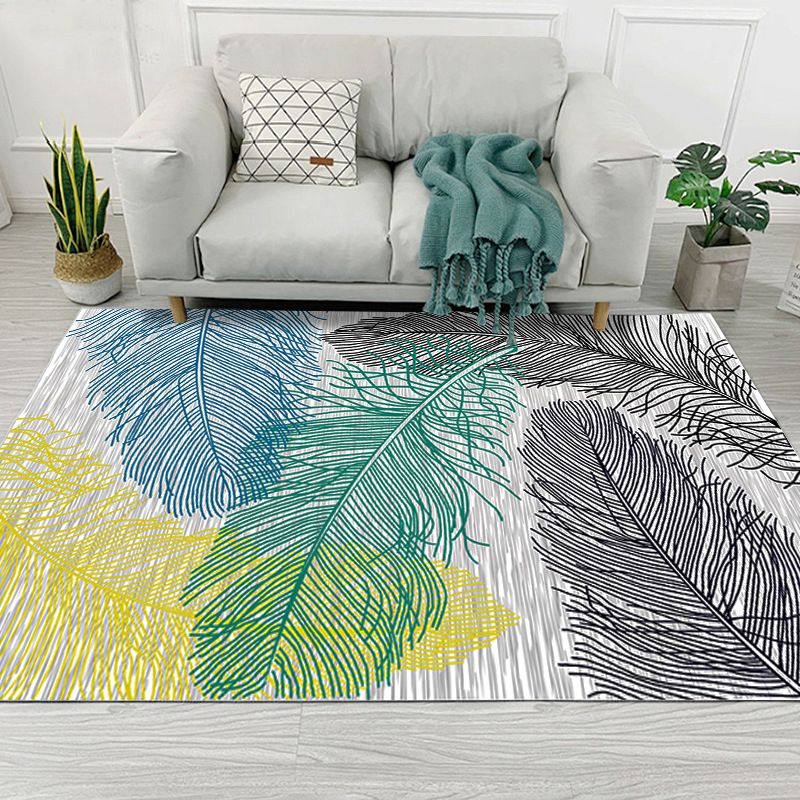 Colorful Modern Indoor Rug Simplicity Feather Pattern Rug Polyester Washable Area Carpet for Home Decoration