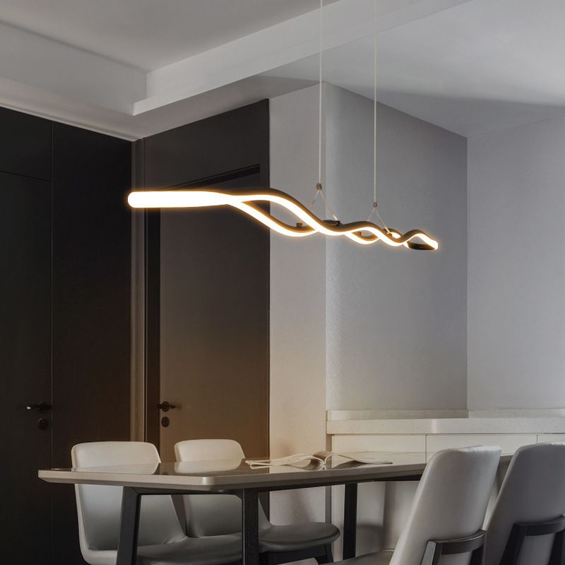 Wavy Lines Shaped Aluminum Alloy Island Light 39.3" Wide Modern Minimalist LED Suspension Lamp With Adjustable Hanging Wire