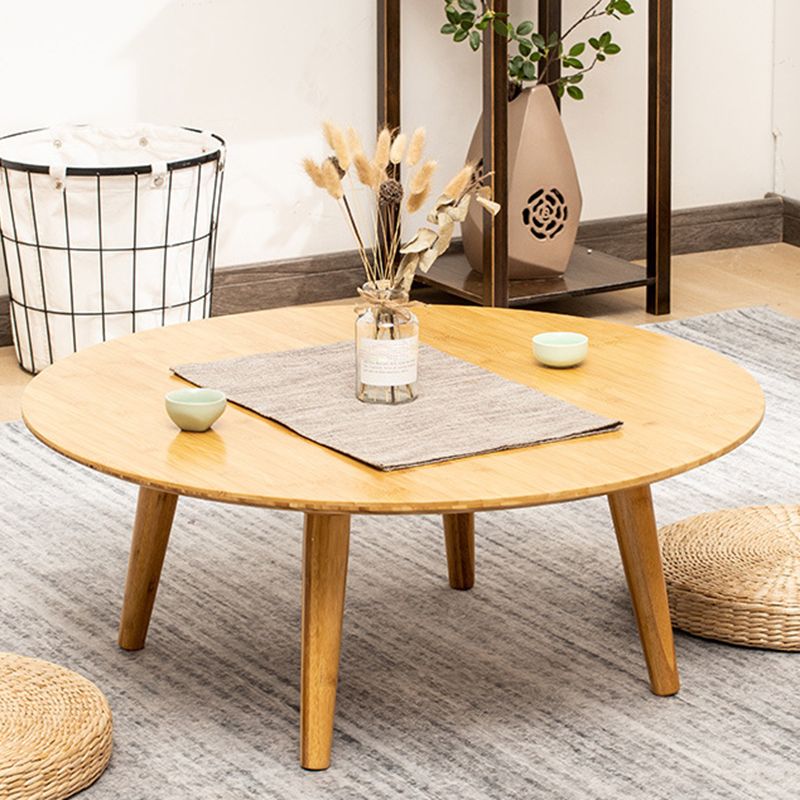 Round Wood Coffee Table Scandinavian 4 Legs Natural Cocktail Table