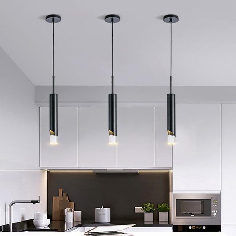 Nordischer zylindrischer Anhänger Beleuchtung Metall Küchenbar LED Downlight in Schwarz