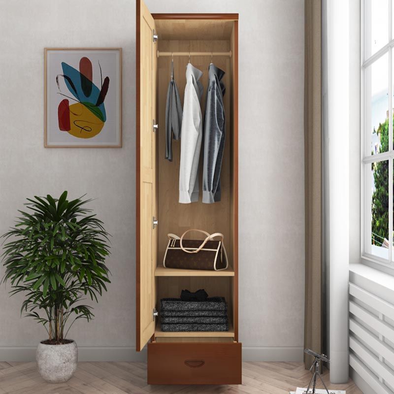 74.8"H Traditional Rubberwood Storage Cabinet with Garment Rod Matte Finish Cabinet