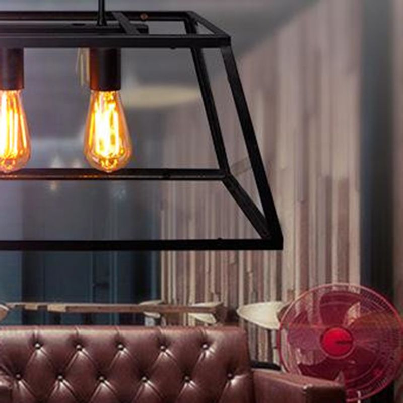 Industrial Glass Island Light Black 4 Lights Island Pendant for Restaurant