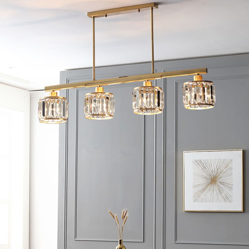 Modern Style Cylinder Island Lighting Fixtures Crystal 4- Light Island Pendant Lights