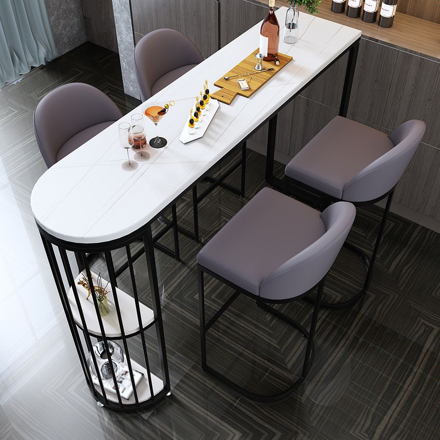 Industrial Black Iron Bar Table Faux Marble White Specialty Top 41.3"H Bistro Table