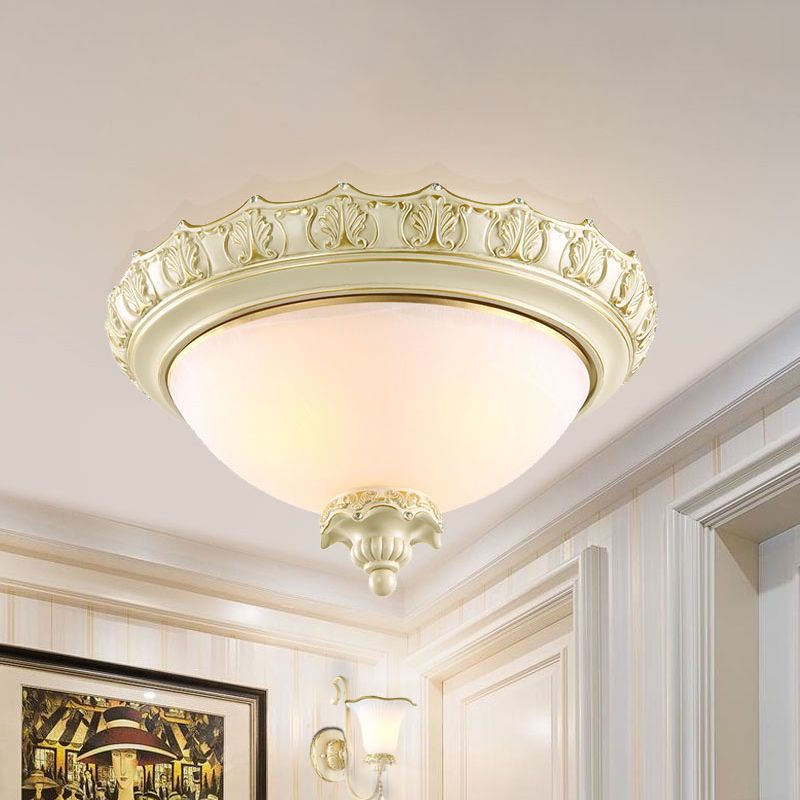 Bowl Opal Frosted Glass Flushmount Vintage 2/3-Bulb Living Room Flush Ceiling Light in White, 14"/16"/19.5" W