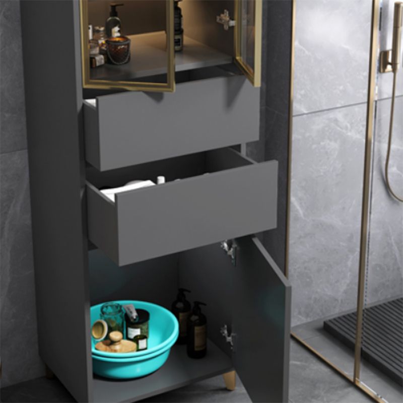 Contemporary Glass Doors Display Cabinet with Wooden Base for Bathroom