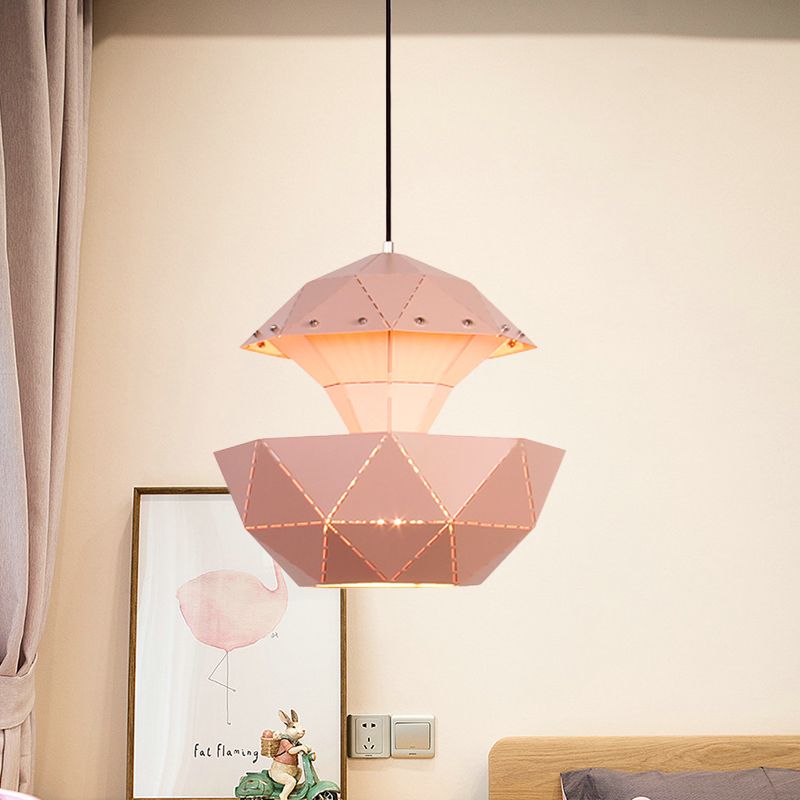Iron Sailboat Laser-Cut Hanging Lamp Macaron 1 Light Pink/Blue/White Pendant Ceiling Light for Living Room