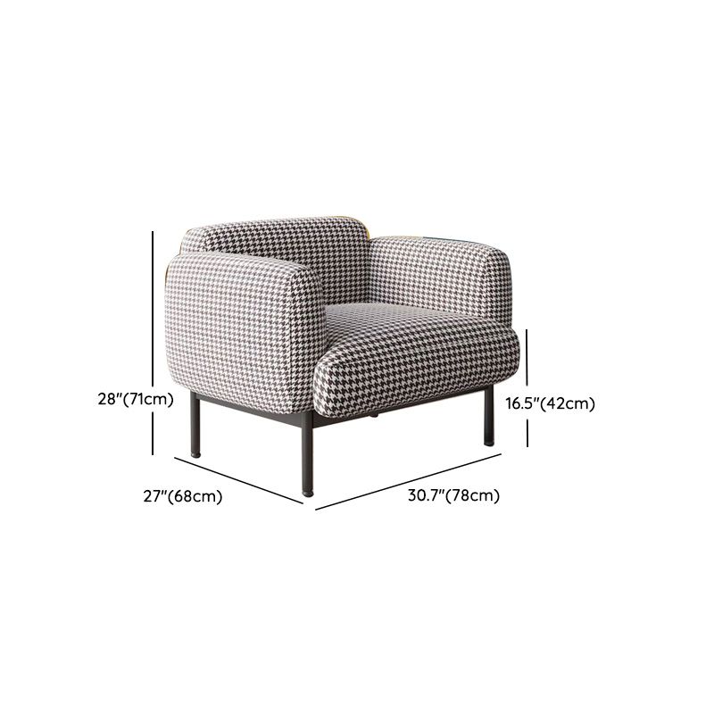 Modern Houndstooth Armchair Basic Four Leg Recessed Arms Chair