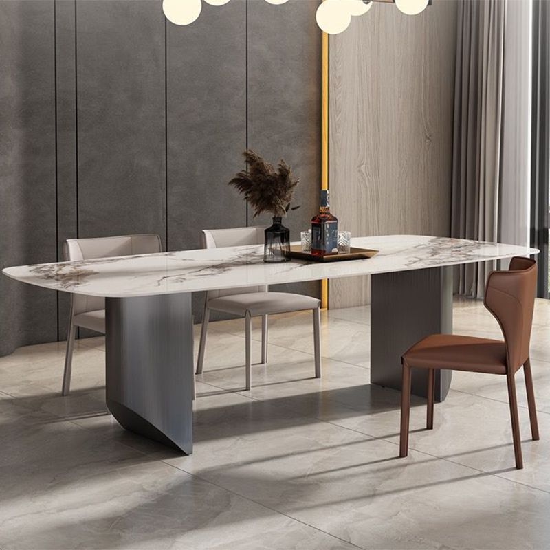Stone Modern Dining Table Double Pedestal Table for Dining Room