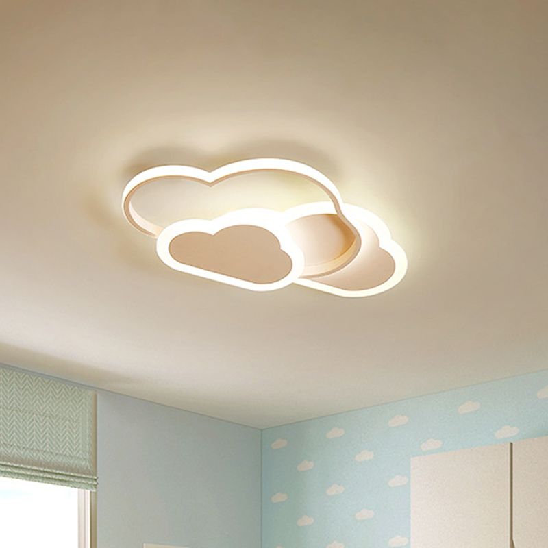 Acrylic Cloudy Flush Ceiling Light Cartoon White/Pink LED Flush Mounted Lamp in Warm/White Light for Bedroom, 16.5"/20.5" Wide