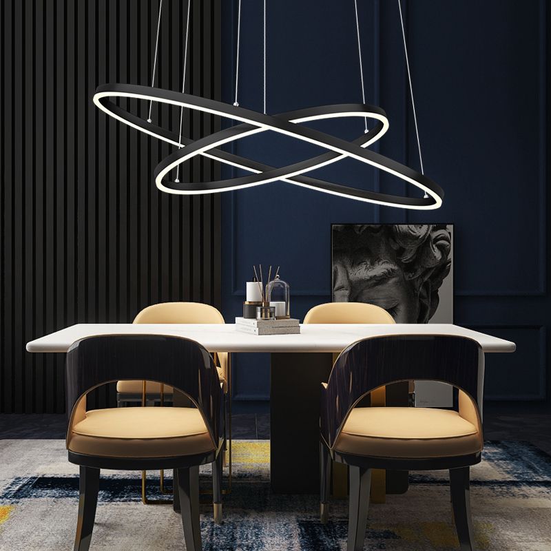 Lustre noir moderne plusieurs anneaux de plafond pendentif en métal léger en métal