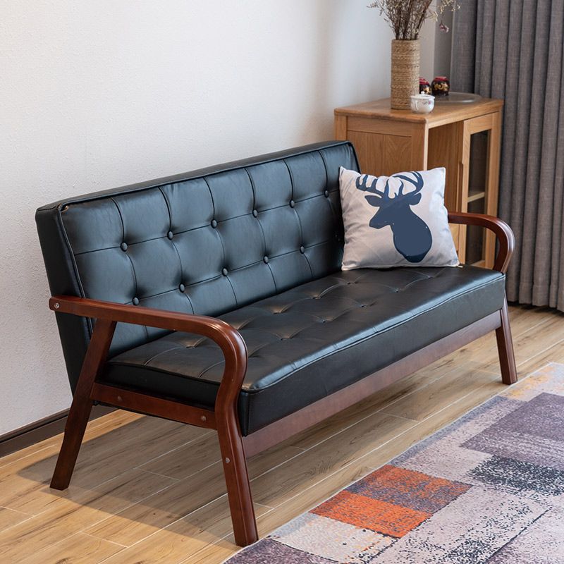 Faux Leather Sofa 29.53" High Mid Century Modern Square Sofa