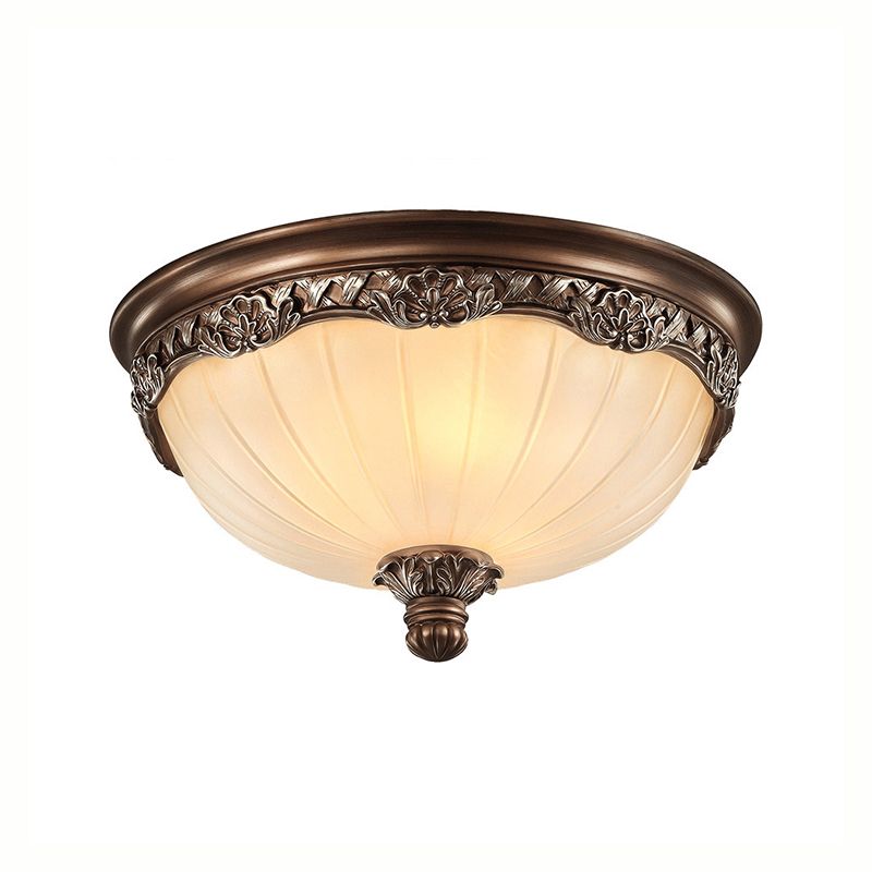 3 Lights Bedroom Ceiling Mounted Fixture Classic Black Flush Light with Bowl Frosted Glass Shade, 14"/18" Wide