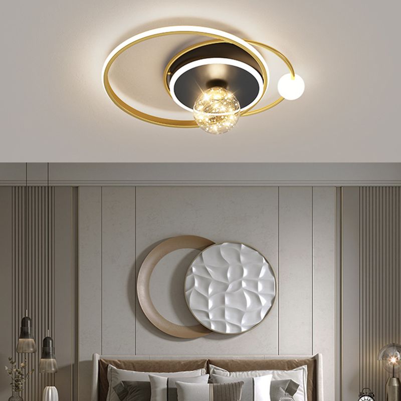 1-Light Black Gold Flush Mount Metal LED Minimalism Ceiling Light Fixture for Bedroom