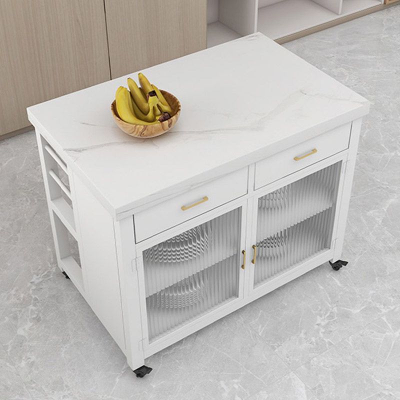 Dining Room Kitchen Island Table Modern Marble Prep Table with Storage Cabinet
