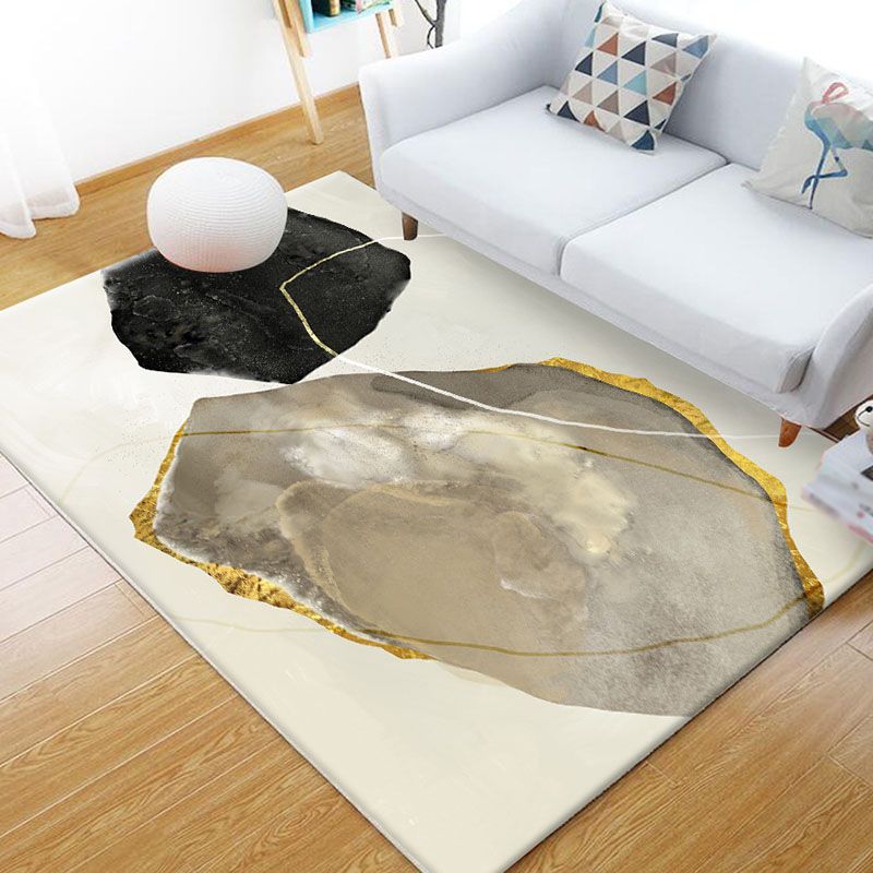 Modern Living Room Area Carpet Color Block Polyester Area Rug Non-Slip Rug