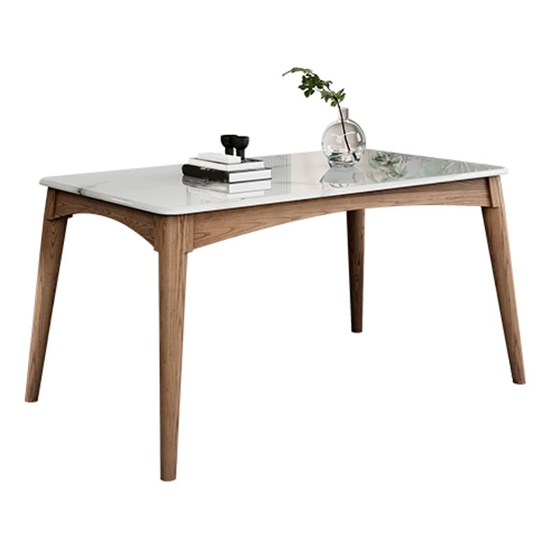 Medieval Modern Sintered Stone Table Kitchen Rectangle White Top Table with 4 Wood Legs
