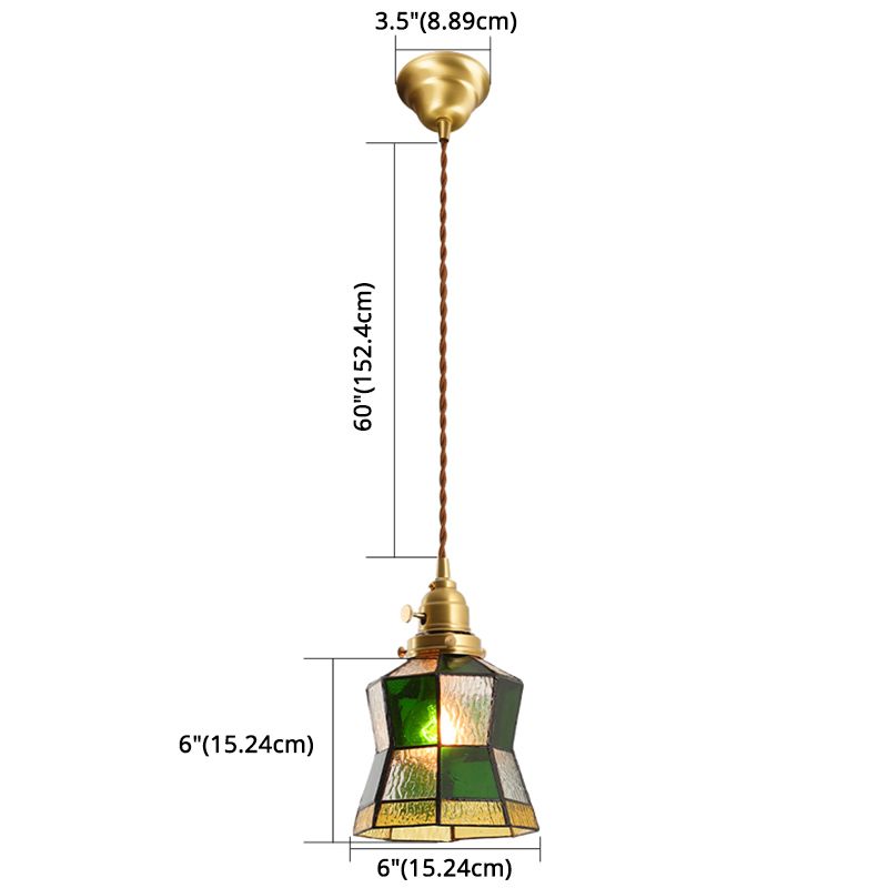 Stained Glass Shade Tiffany Hanging Light Brass Bedroom Mini Pendant Lamp with 63" Hanging Wire