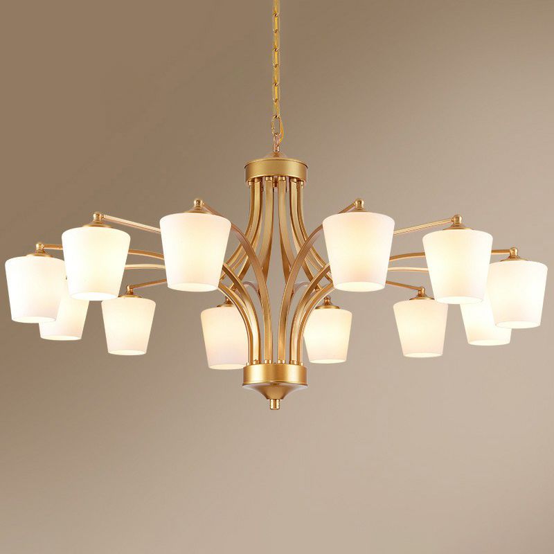 Retro Tapered Shade Chandelier Light Cream Glass Hanging Lighting for Dining Room