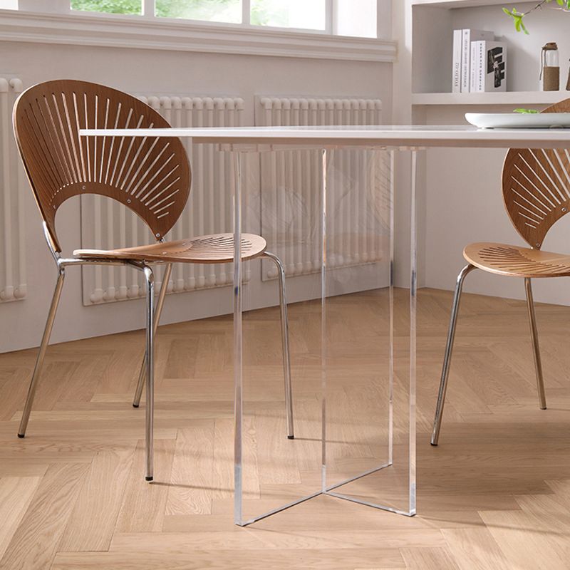 Industrial Dining Room Table Rectangle Stone Dinette Table in White