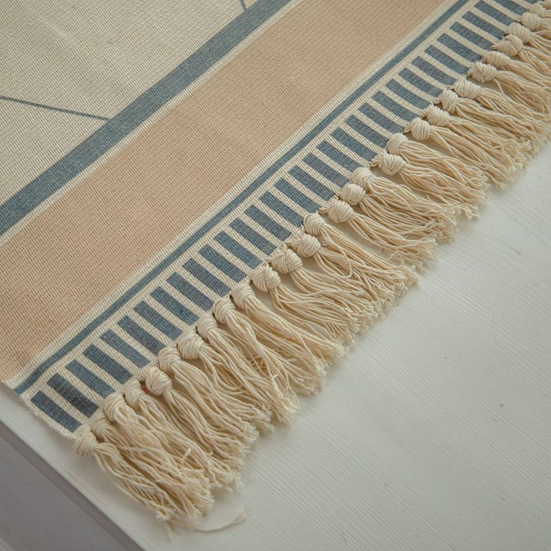 Moroccan Room Rug Multi-Color Tribal Totem Rug Cotton Blend Washable Hand Twisted Carpet with Tassel