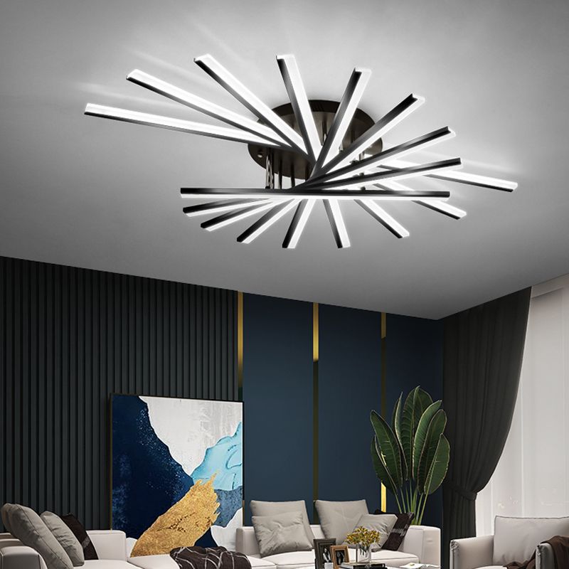 Line Shape LED Ceiling Lamp Modern Iron Flush Mount for Study Bedroom