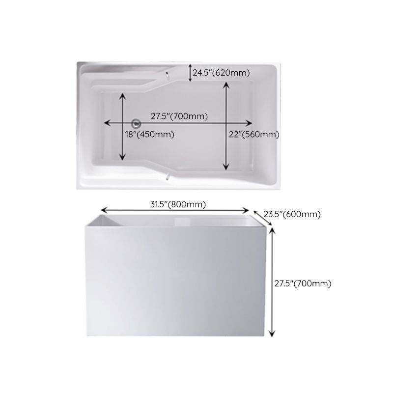 Modern Rectangular White Bathtub Acrylic Back to Wall with Drain Bath Tub
