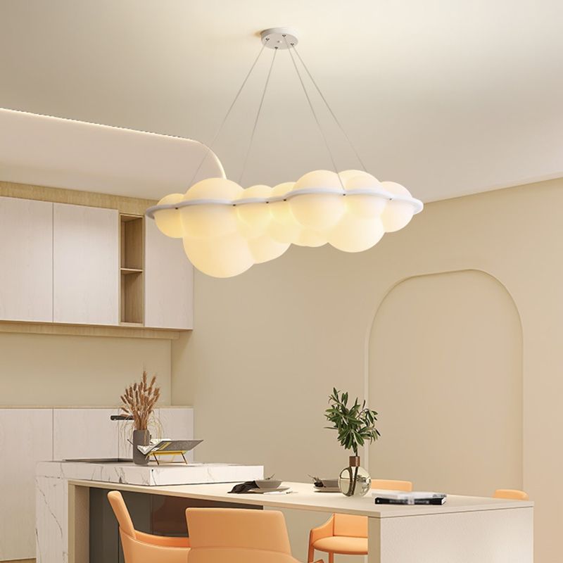 Contemporary Hanging Light Cloud Island Light Fixture in White for Dining Room