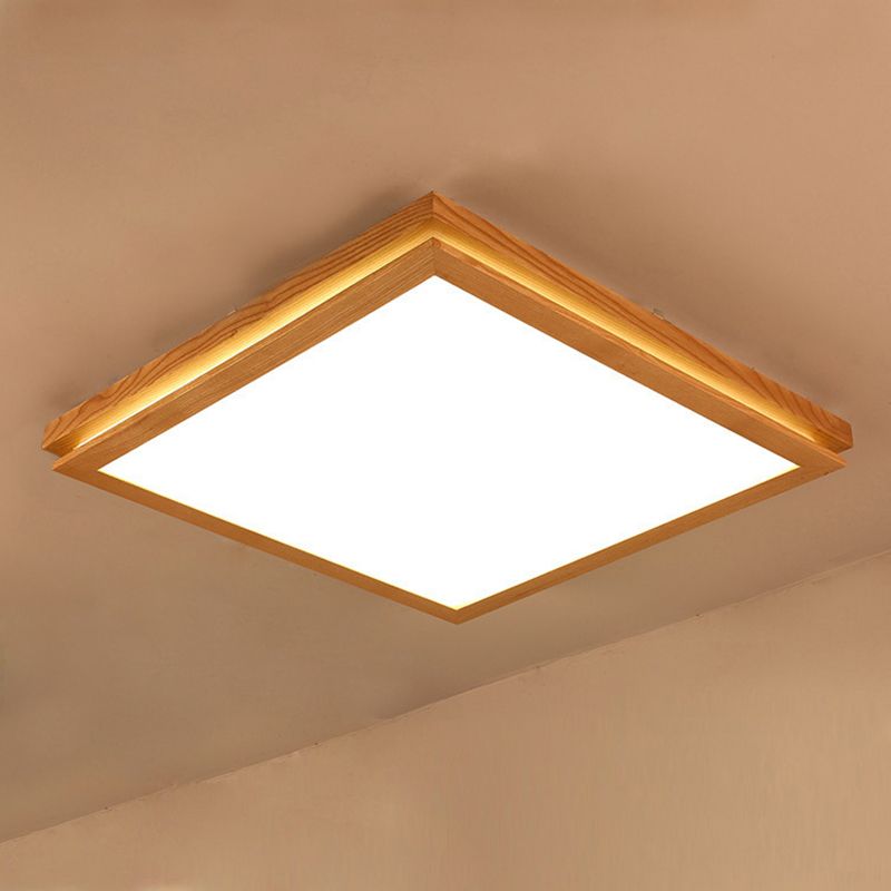 19.5"/25.5"/37.5" W Living Room LED Ceiling Lighting Modern Wood Flush Mount Light with Square/Rectangle Acrylic Shade, Warm/White Light