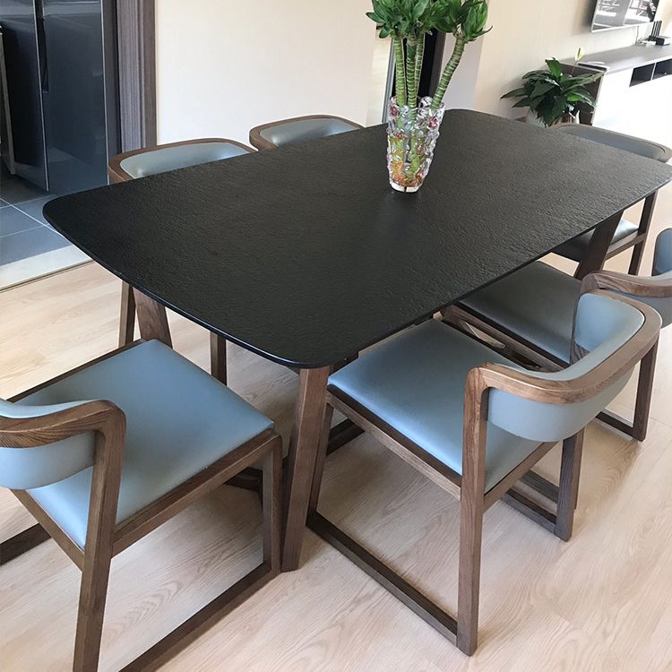 Modern Rectangle Stone Dining Table Ash Wood Base for Dining Room