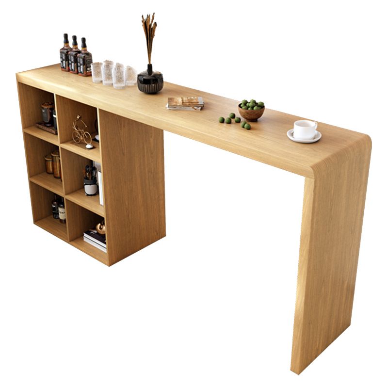 Modem Style Bar Table Rectangle Solid Wood Bar Dining Table with Double Pedestal Base