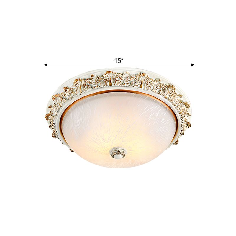 Plafonnier en forme de dôme de style rustique, 11 / 15 / 19 po, éclairage encastré à 2/3 têtes en verre opalin, blanc/laiton