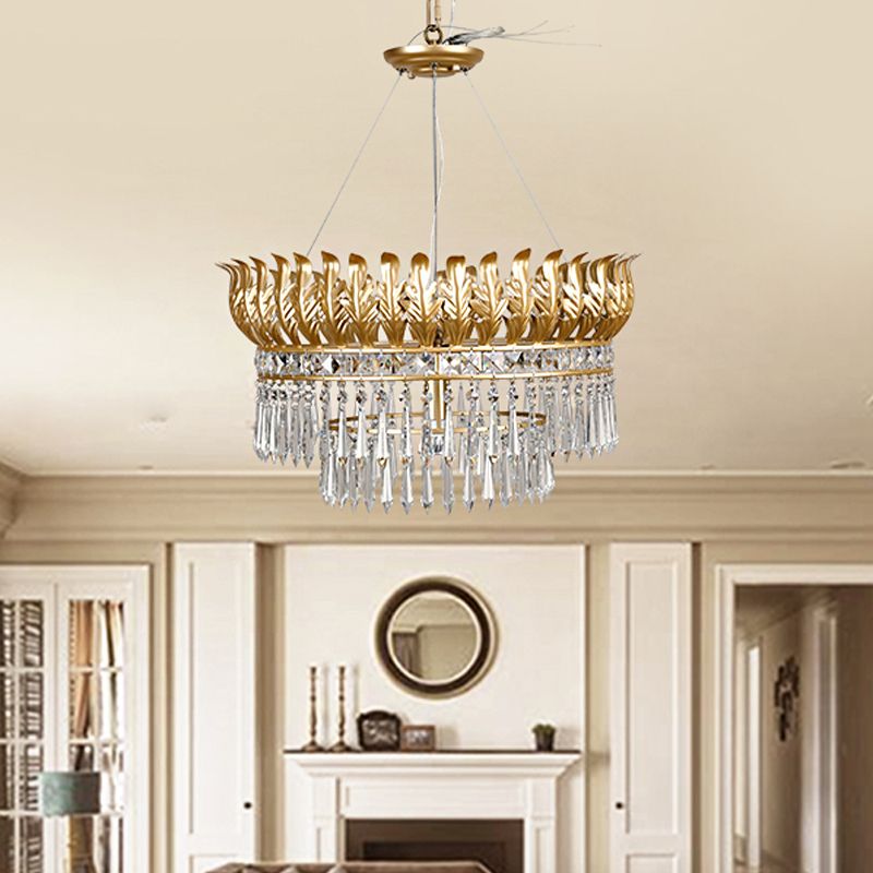 Lampada lampadina a 4-bulba Light Funture Rural K9 Crystal Crystal Hanging Ciondolo in oro con foglia deco
