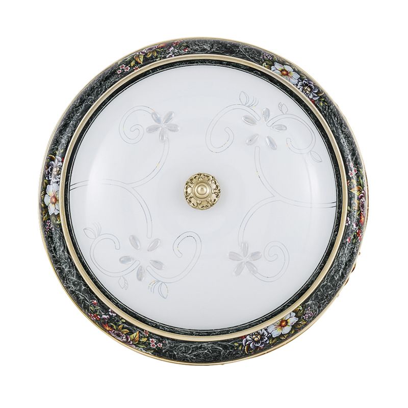 13"/16"/19.5" W LED Flushmount with Bowl Shade Veined Glass Traditional Bedroom Flush Mount in Black and Gold, Warm/White Light