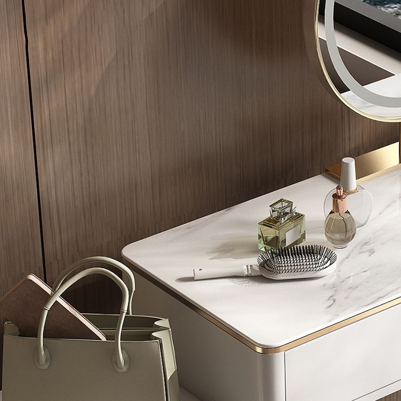 White Vanity Solid Wood Makeup Dressing Table Luxurious Stool Set