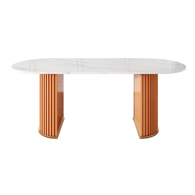 White Stone Top Dining Table Modern Oval Dining Table with Sled Base