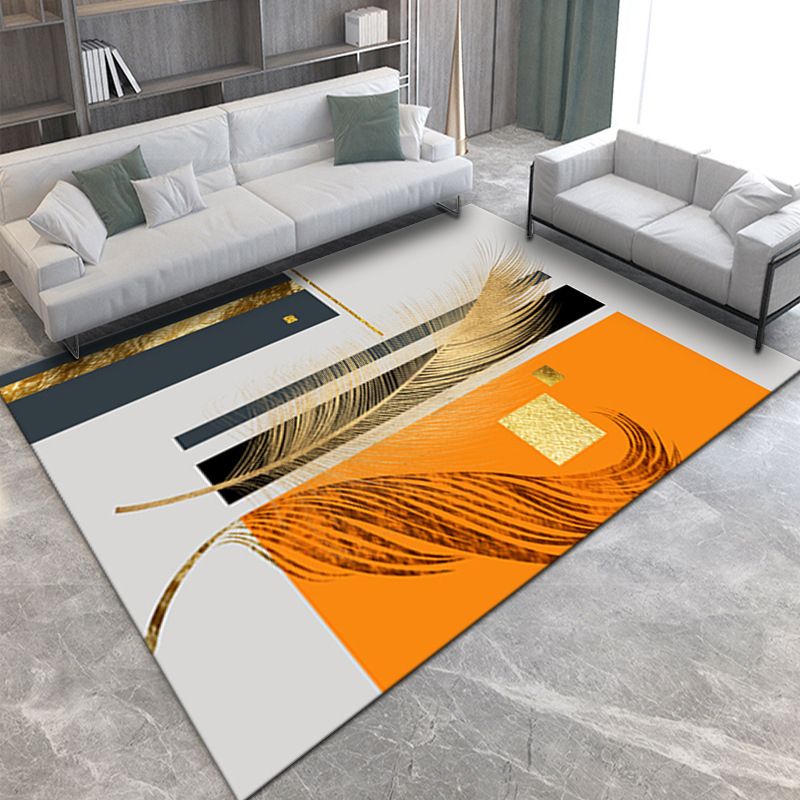 Wealthy Modern Rug Gold Graphic Indoor Rug Washable Rug for Drawing Room