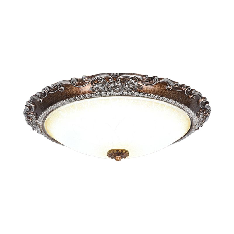 Red Brown Bowl Shaped Flush Mount Rustic Frosted Glass Living Room LED Ceiling Light Fixture