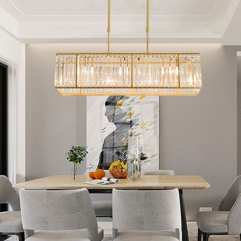 Modern Rectangle Shade Island Pendant Crystal Island Lights for Dinning Room