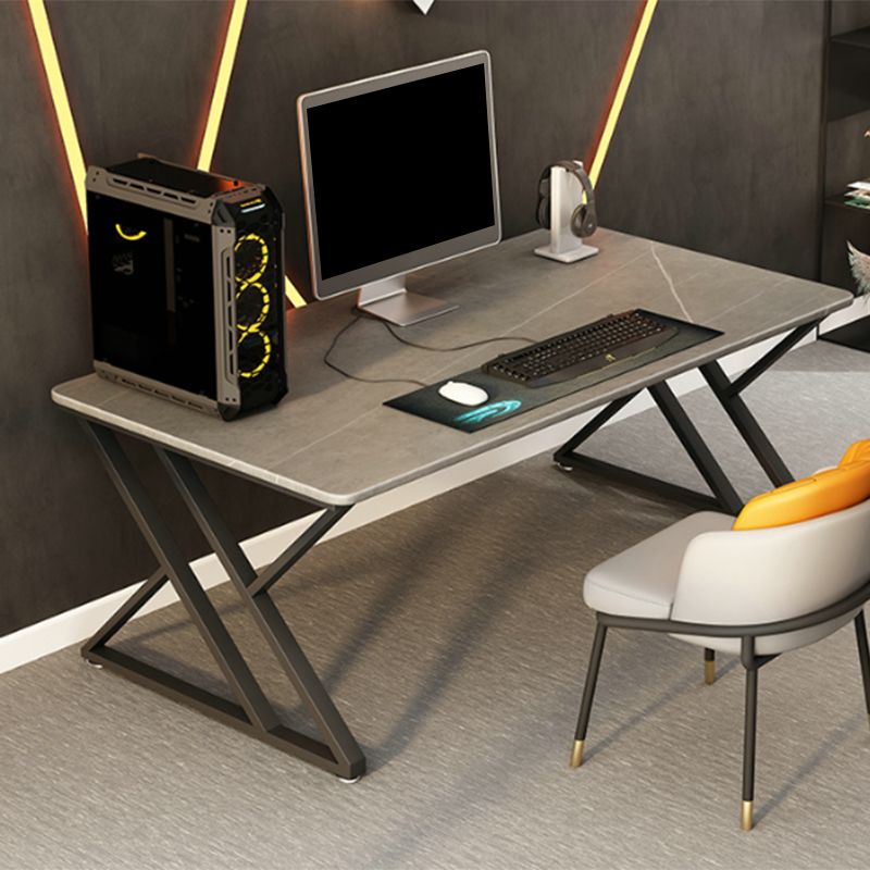 Contemporary Gaming Desk Antique Finish Office Desk with Metal Legs