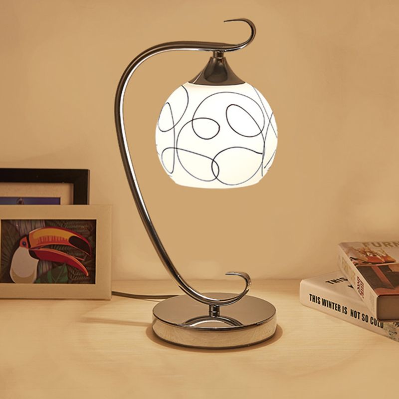 Orb Form Lernraum Lesen Lampen Klassische weißes Glas 1 Glühbirnen -Chrom -Nachttischlicht