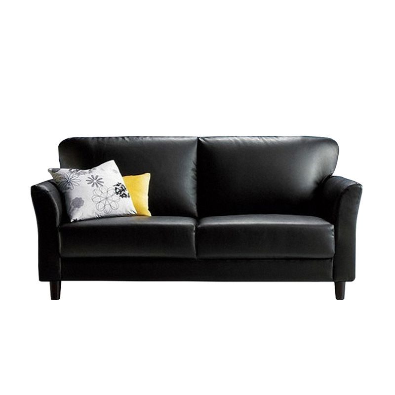 Modern 4 Wood Legs Standard Sofa Faux Leather Flared Arm Sofa
