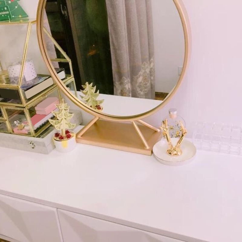 Wood/Iron Vanity Table in White Glam 31.5" H Dressing Table with Mirror and Stool