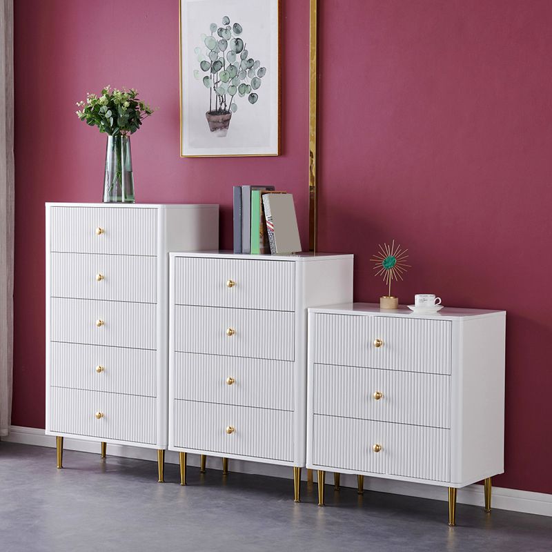 Contemporary Glam Chest Vertical White Storage Chest with Metal Feet