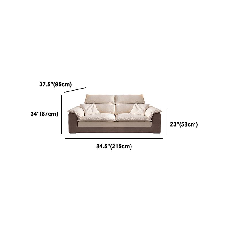 Modern Faux Leather Sofa Beige Pillow Top Arm Sectional with Stainless Steel Legs