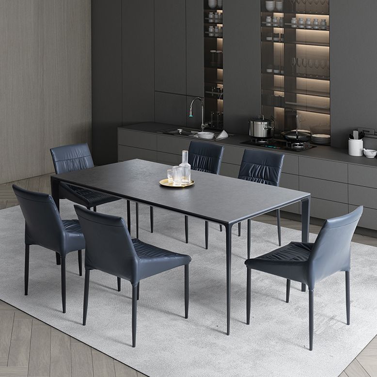 Grey Sintered Stone Top Dining Table Rectangle Table with Metal Base and 4 Legs